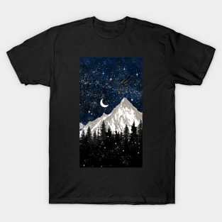 Stars Trees Dark Mountain Wonderland Celestes Studio© T-Shirt